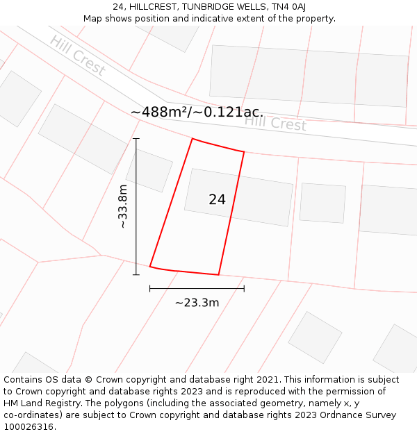 24, HILLCREST, TUNBRIDGE WELLS, TN4 0AJ: Plot and title map