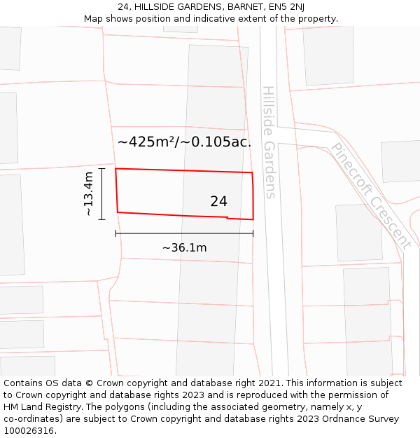 24, HILLSIDE GARDENS, BARNET, EN5 2NJ: Plot and title map