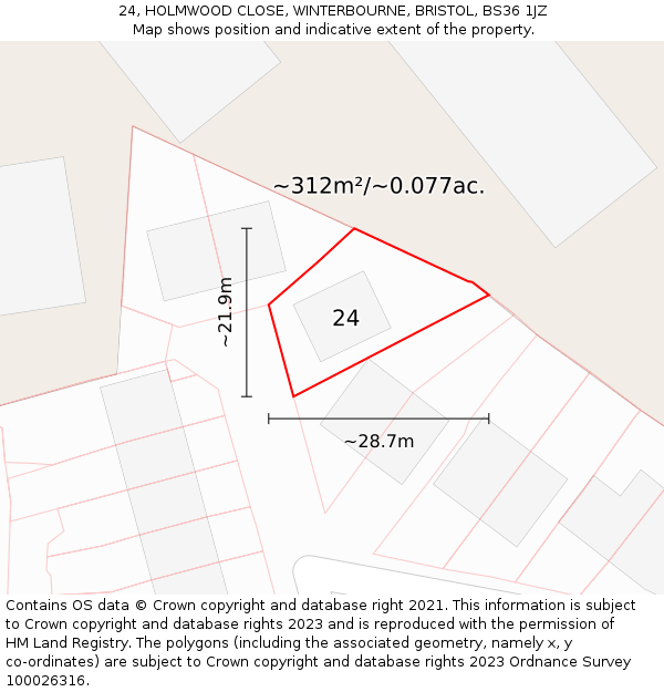 24, HOLMWOOD CLOSE, WINTERBOURNE, BRISTOL, BS36 1JZ: Plot and title map