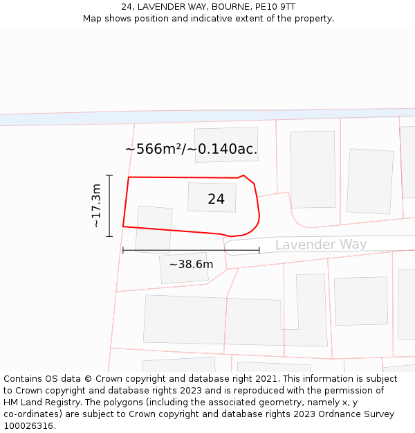 24, LAVENDER WAY, BOURNE, PE10 9TT: Plot and title map