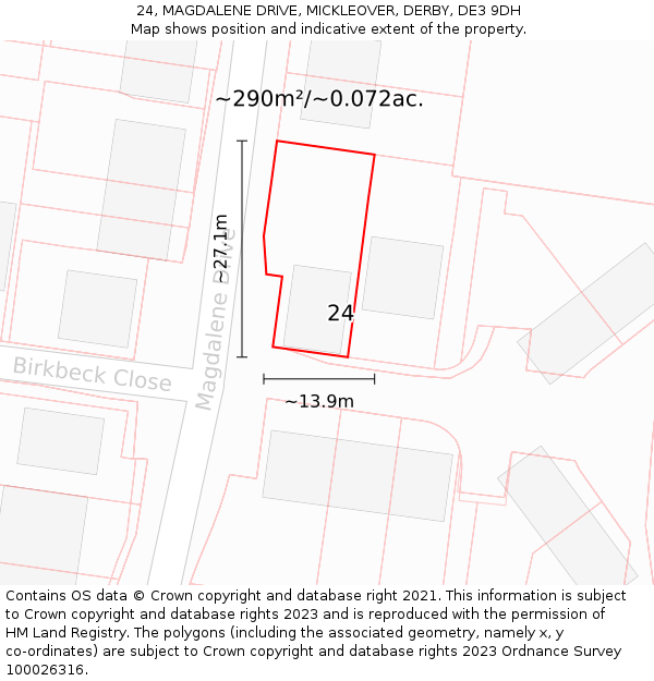 24, MAGDALENE DRIVE, MICKLEOVER, DERBY, DE3 9DH: Plot and title map