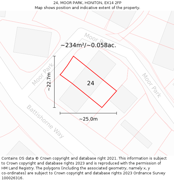 24, MOOR PARK, HONITON, EX14 2FP: Plot and title map