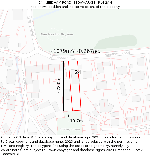 24, NEEDHAM ROAD, STOWMARKET, IP14 2AN: Plot and title map