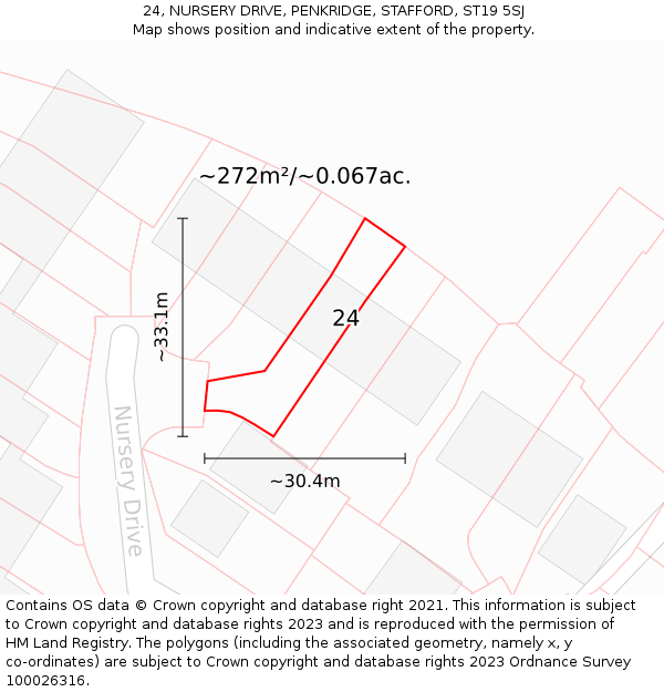 24, NURSERY DRIVE, PENKRIDGE, STAFFORD, ST19 5SJ: Plot and title map