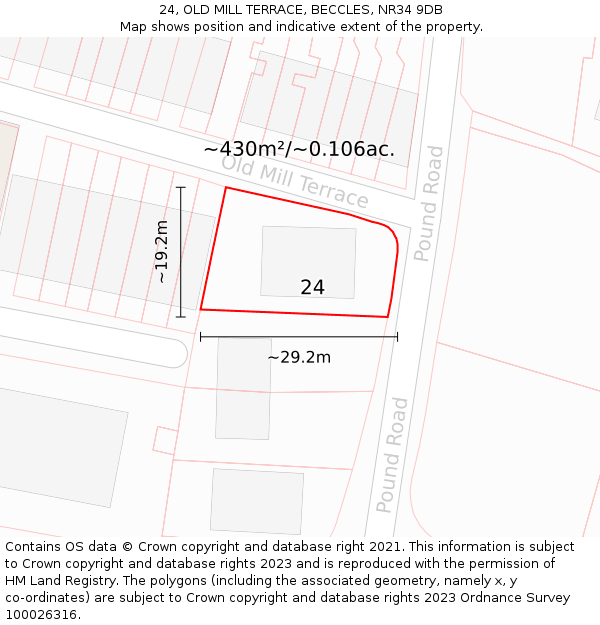 24, OLD MILL TERRACE, BECCLES, NR34 9DB: Plot and title map