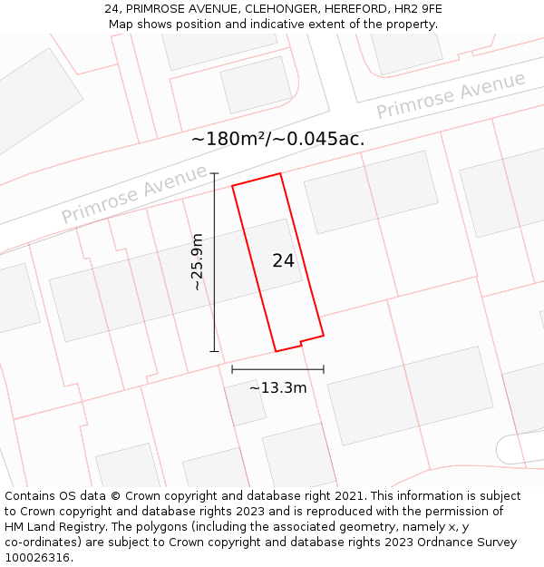 24, PRIMROSE AVENUE, CLEHONGER, HEREFORD, HR2 9FE: Plot and title map