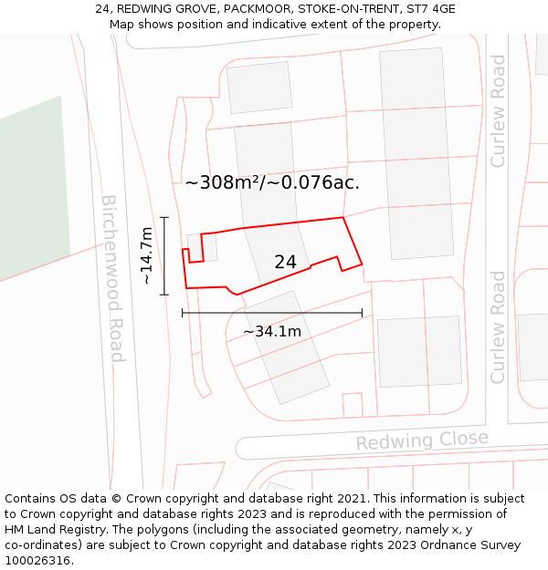 24, REDWING GROVE, PACKMOOR, STOKE-ON-TRENT, ST7 4GE: Plot and title map