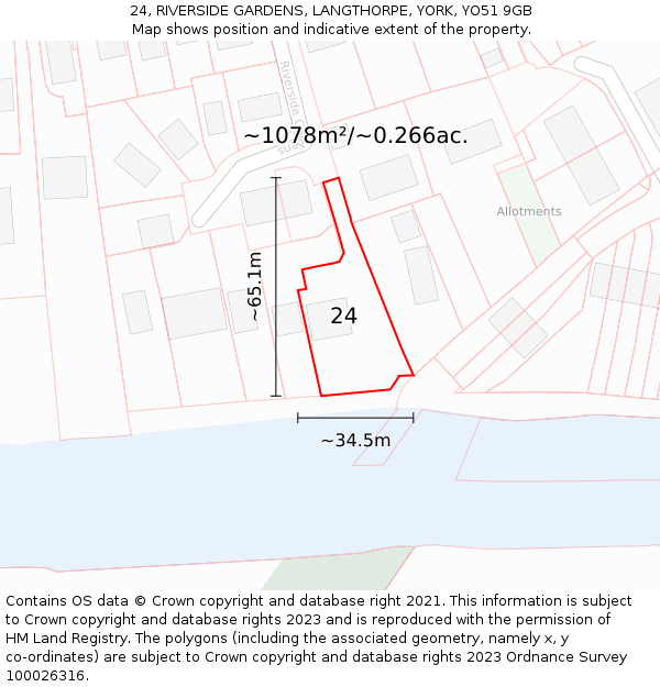 24, RIVERSIDE GARDENS, LANGTHORPE, YORK, YO51 9GB: Plot and title map