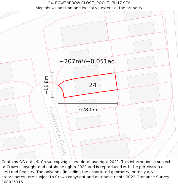 24, ROWBARROW CLOSE, POOLE, BH17 9EA: Plot and title map