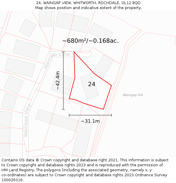 24, WAINGAP VIEW, WHITWORTH, ROCHDALE, OL12 8QD: Plot and title map