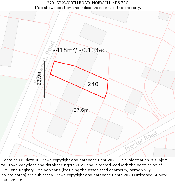 240, SPIXWORTH ROAD, NORWICH, NR6 7EG: Plot and title map