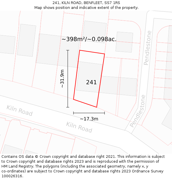 241, KILN ROAD, BENFLEET, SS7 1RS: Plot and title map