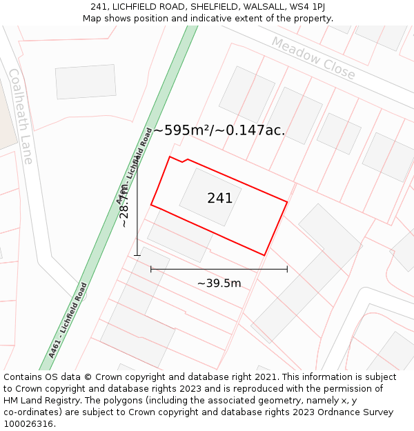 241, LICHFIELD ROAD, SHELFIELD, WALSALL, WS4 1PJ: Plot and title map