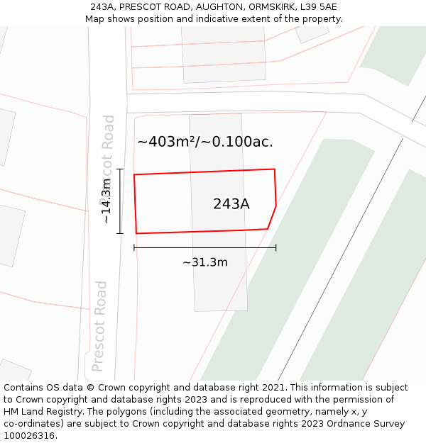 243A, PRESCOT ROAD, AUGHTON, ORMSKIRK, L39 5AE: Plot and title map