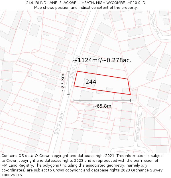 244, BLIND LANE, FLACKWELL HEATH, HIGH WYCOMBE, HP10 9LD: Plot and title map