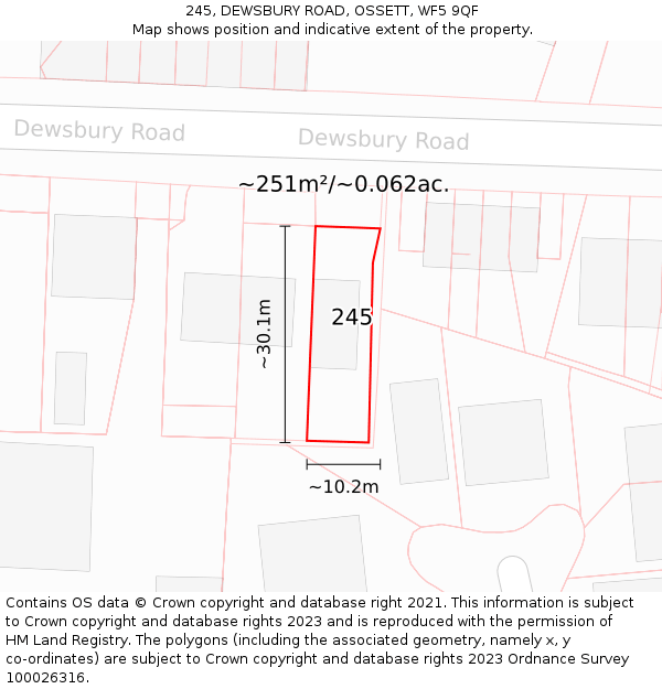 245, DEWSBURY ROAD, OSSETT, WF5 9QF: Plot and title map