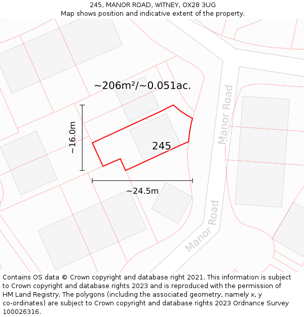 245, MANOR ROAD, WITNEY, OX28 3UG: Plot and title map