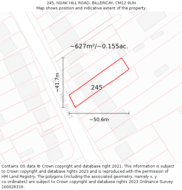 245, NOAK HILL ROAD, BILLERICAY, CM12 9UN: Plot and title map