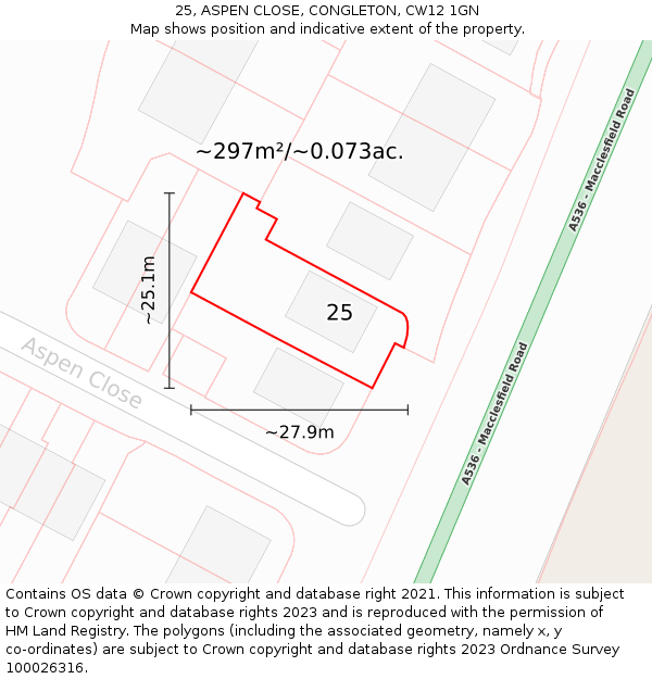 25, ASPEN CLOSE, CONGLETON, CW12 1GN: Plot and title map