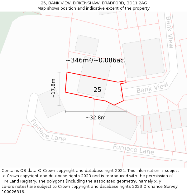 25, BANK VIEW, BIRKENSHAW, BRADFORD, BD11 2AG: Plot and title map