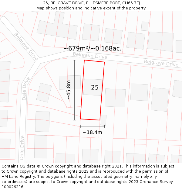 25, BELGRAVE DRIVE, ELLESMERE PORT, CH65 7EJ: Plot and title map