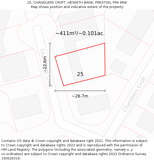 25, CHANDLERS CROFT, HESKETH BANK, PRESTON, PR4 6RW: Plot and title map