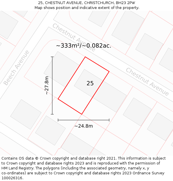 25, CHESTNUT AVENUE, CHRISTCHURCH, BH23 2PW: Plot and title map