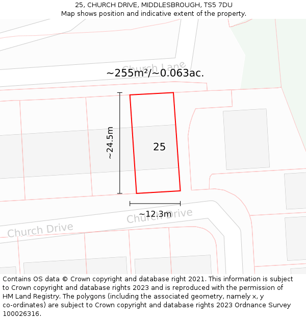 25, CHURCH DRIVE, MIDDLESBROUGH, TS5 7DU: Plot and title map