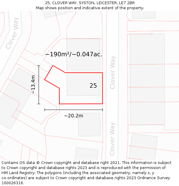 25, CLOVER WAY, SYSTON, LEICESTER, LE7 2BR: Plot and title map