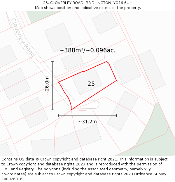 25, CLOVERLEY ROAD, BRIDLINGTON, YO16 6UH: Plot and title map