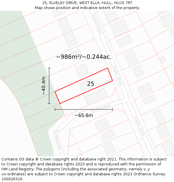 25, ELVELEY DRIVE, WEST ELLA, HULL, HU10 7RT: Plot and title map