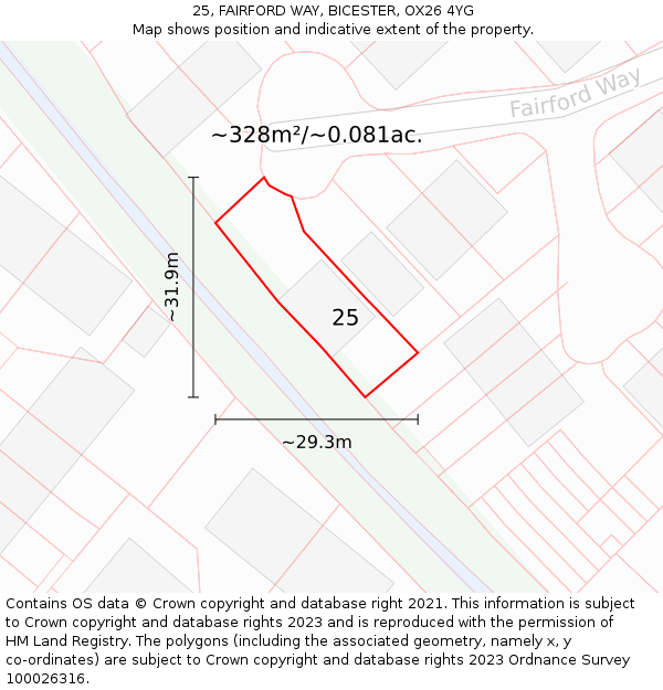 25, FAIRFORD WAY, BICESTER, OX26 4YG: Plot and title map