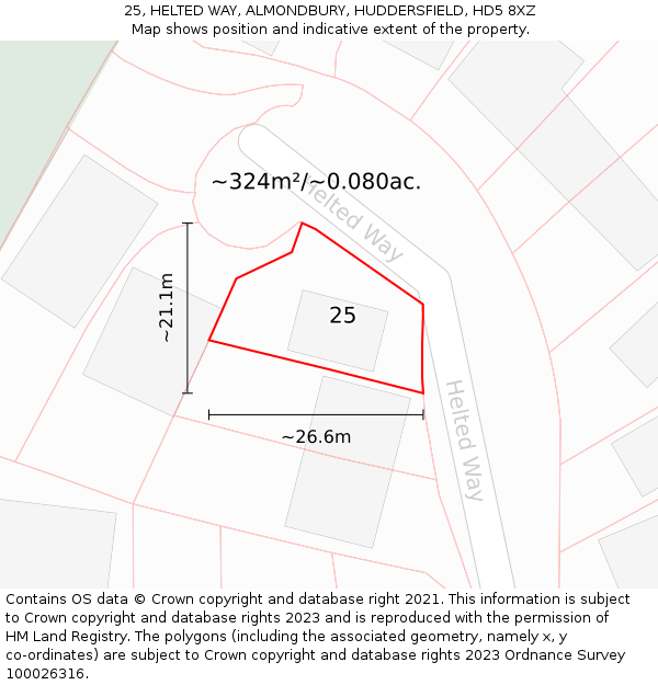 25, HELTED WAY, ALMONDBURY, HUDDERSFIELD, HD5 8XZ: Plot and title map