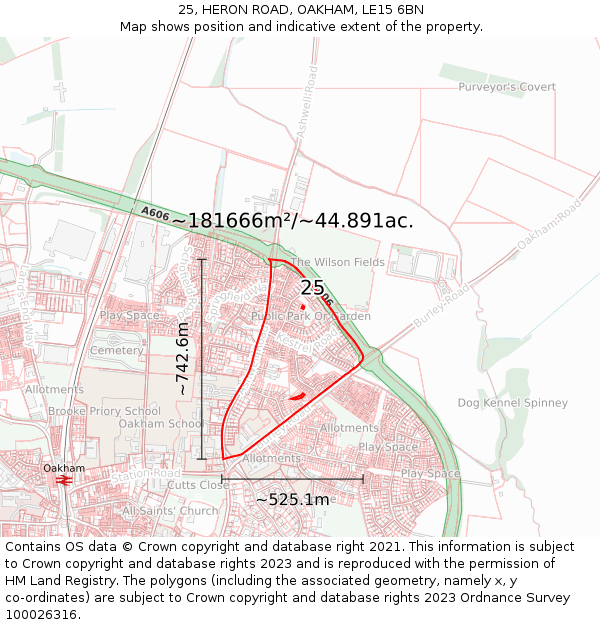 25, HERON ROAD, OAKHAM, LE15 6BN: Plot and title map