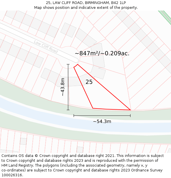 25, LAW CLIFF ROAD, BIRMINGHAM, B42 1LP: Plot and title map