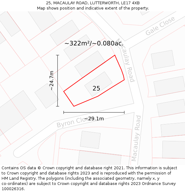 25, MACAULAY ROAD, LUTTERWORTH, LE17 4XB: Plot and title map