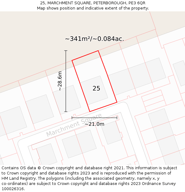 25, MARCHMENT SQUARE, PETERBOROUGH, PE3 6QR: Plot and title map