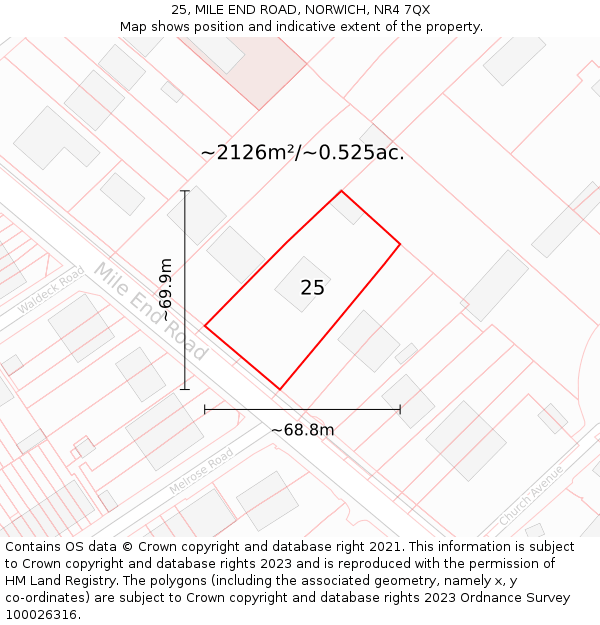 25, MILE END ROAD, NORWICH, NR4 7QX: Plot and title map