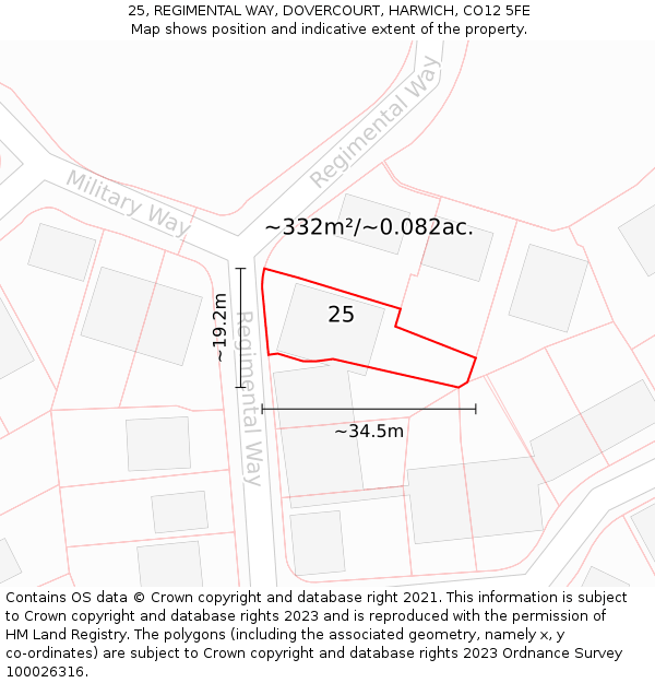 25, REGIMENTAL WAY, DOVERCOURT, HARWICH, CO12 5FE: Plot and title map