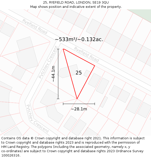 25, RYEFIELD ROAD, LONDON, SE19 3QU: Plot and title map