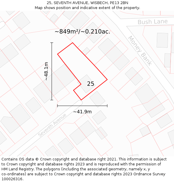 25, SEVENTH AVENUE, WISBECH, PE13 2BN: Plot and title map