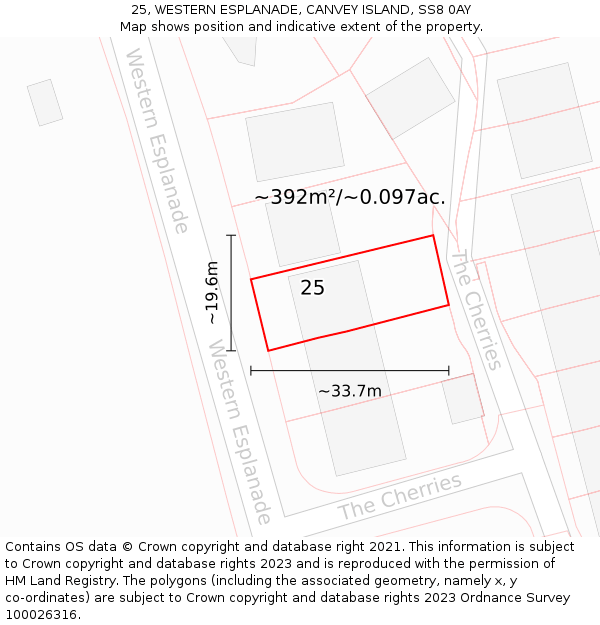 25, WESTERN ESPLANADE, CANVEY ISLAND, SS8 0AY: Plot and title map