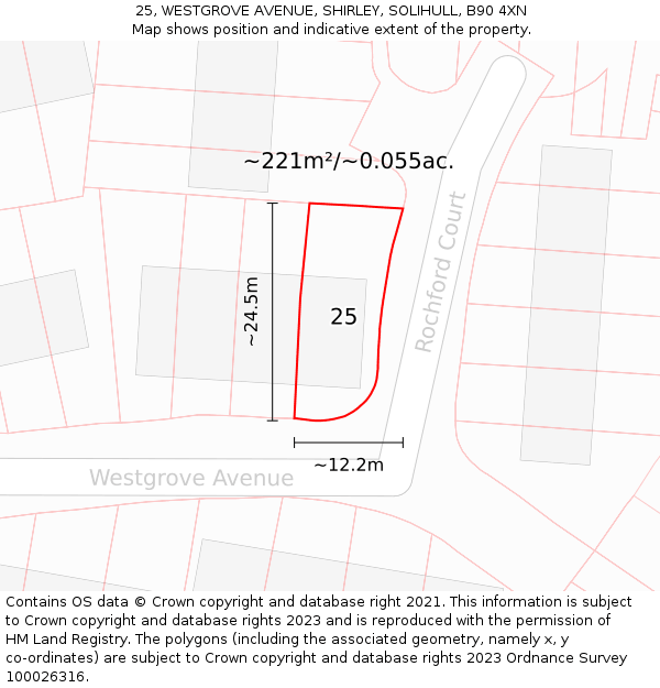 25, WESTGROVE AVENUE, SHIRLEY, SOLIHULL, B90 4XN: Plot and title map