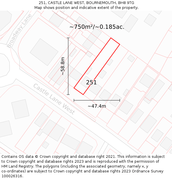 251, CASTLE LANE WEST, BOURNEMOUTH, BH8 9TG: Plot and title map