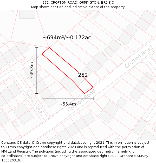 252, CROFTON ROAD, ORPINGTON, BR6 8JQ: Plot and title map