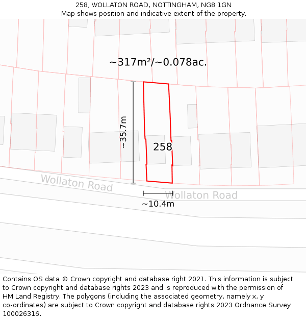 258, WOLLATON ROAD, NOTTINGHAM, NG8 1GN: Plot and title map