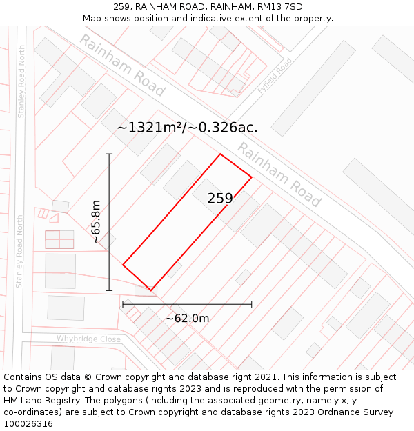 259, RAINHAM ROAD, RAINHAM, RM13 7SD: Plot and title map