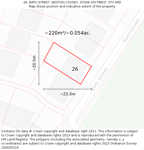 26, BATH STREET, WESTON COYNEY, STOKE-ON-TRENT, ST3 6RD: Plot and title map