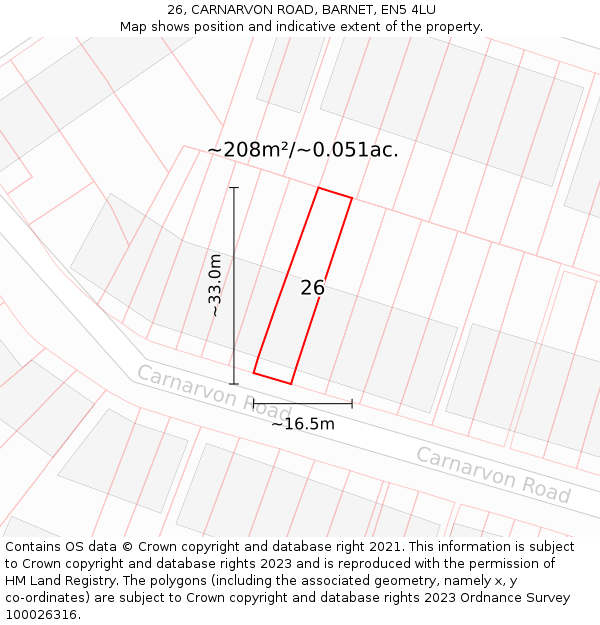 26, CARNARVON ROAD, BARNET, EN5 4LU: Plot and title map