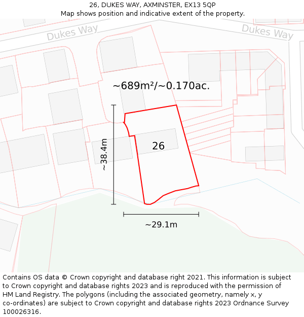 26, DUKES WAY, AXMINSTER, EX13 5QP: Plot and title map